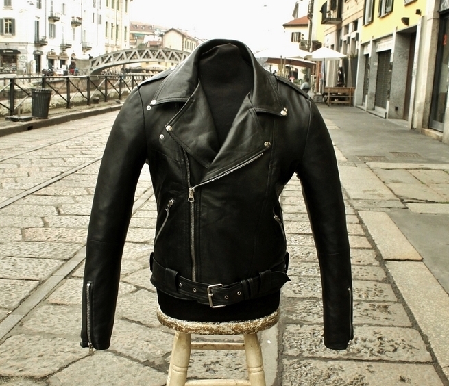 Giubbotto chiodo pelle Guendj moto metal rock made