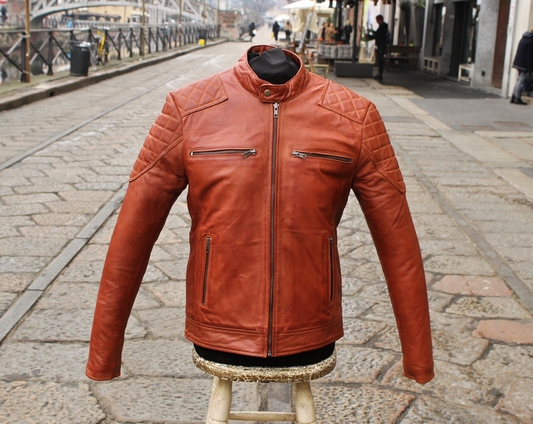 Giubbotto giacca pelle moto biker marrone cuoio co