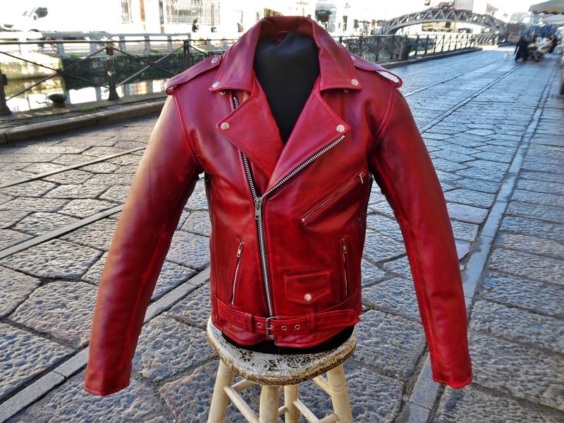 Red moto jacket perfecto guendj milano leather siz