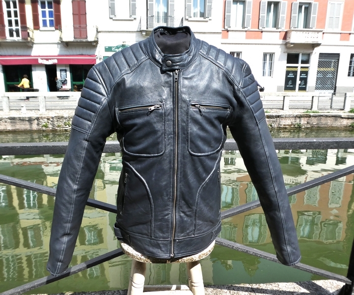 Giubbotto giacca pelle grigio antracite biker Guen