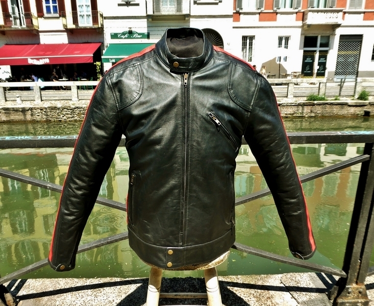 Biker leather jacket red black size S M 