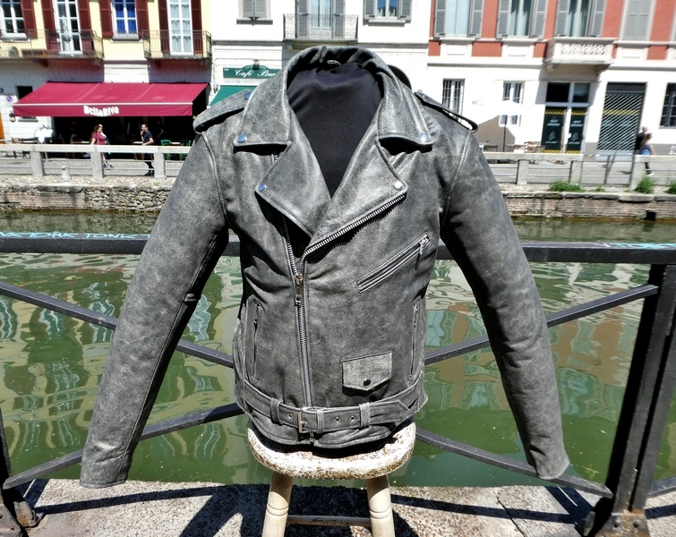 Grey leather jacket biker Guendj 