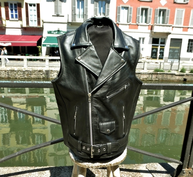 Leather vest biker guendj milano 