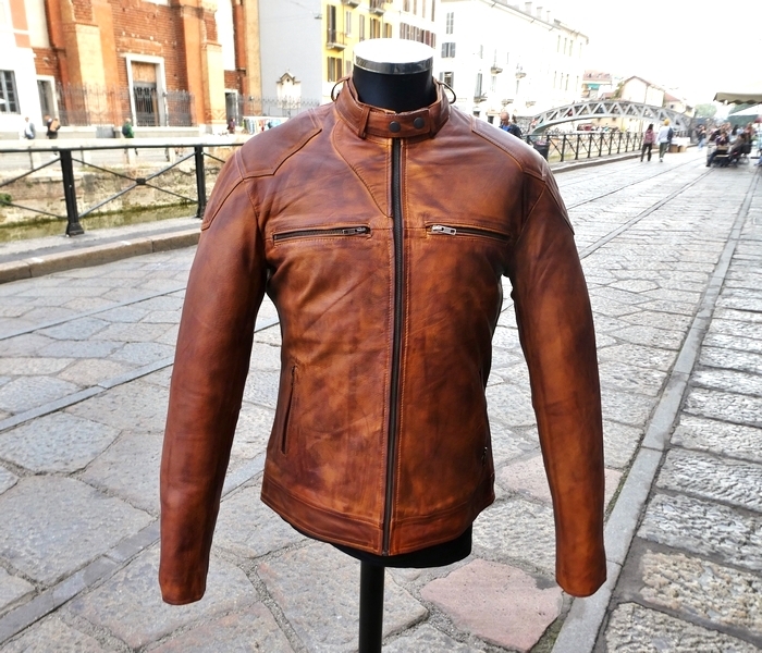 Tobacco leather jacket biker corean collar size L