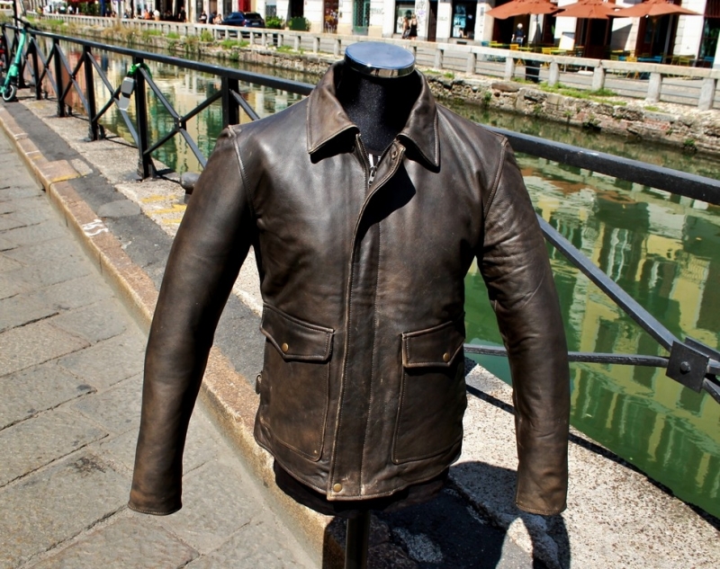 Aged dark brown leather jacket size L