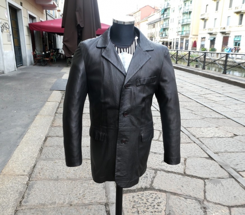 Giacca pelle nera vintage blazer uomo taglia L uom