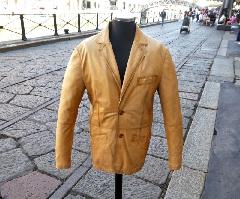 Beige leather jacket vintage blazer