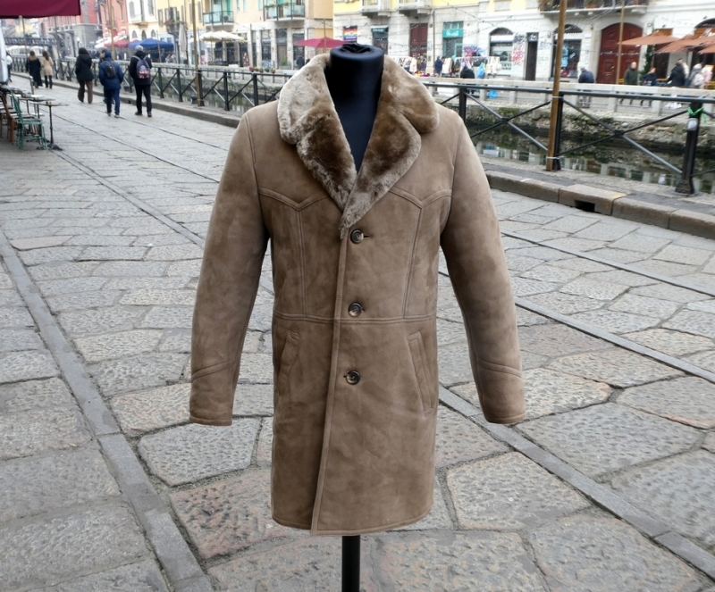 Cappotto montone shearling monopetto chiaro taglia