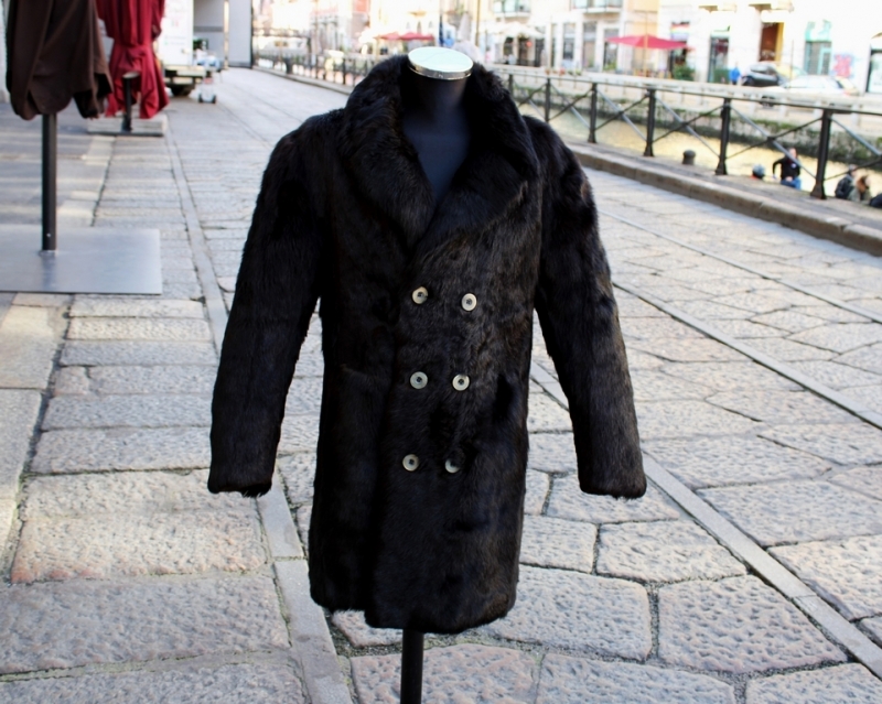 Trench pelle pelliccia uomo originale vintage tagl