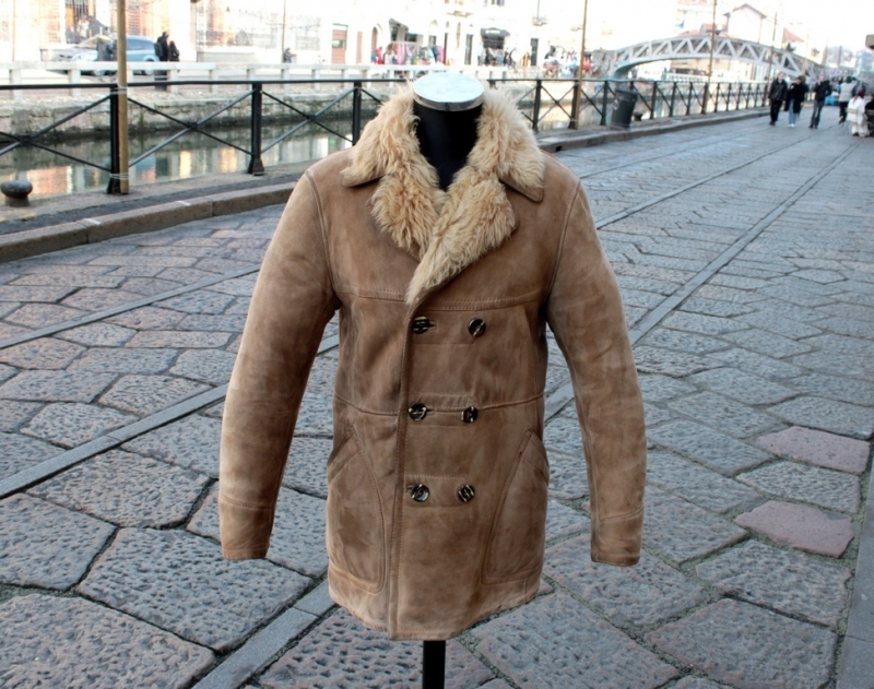 Cappotto trench montone shearling folto vintage an