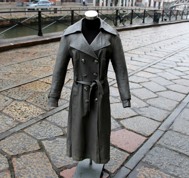 Trench cappotto pelle donna grigio vintage taglia 