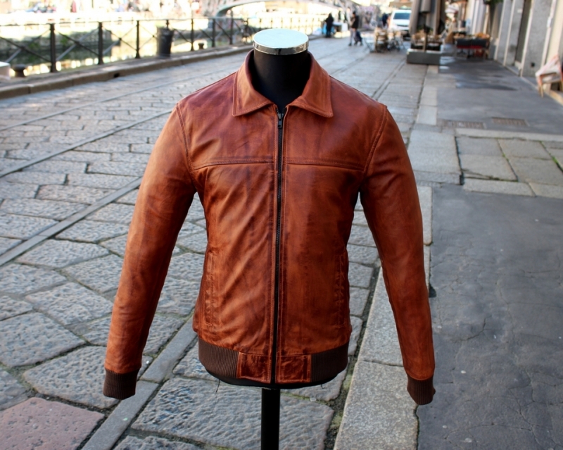 Bomber leather jacket brown vintage Guendj size M