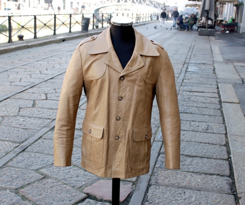 Vintage leather jacket beige cream size L 