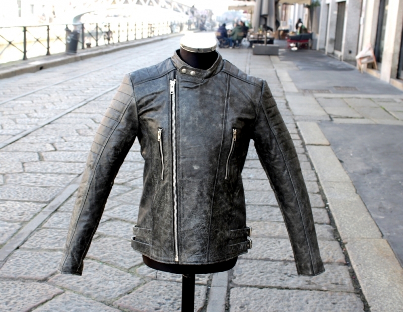 Biker grey leather jacket Guendj 