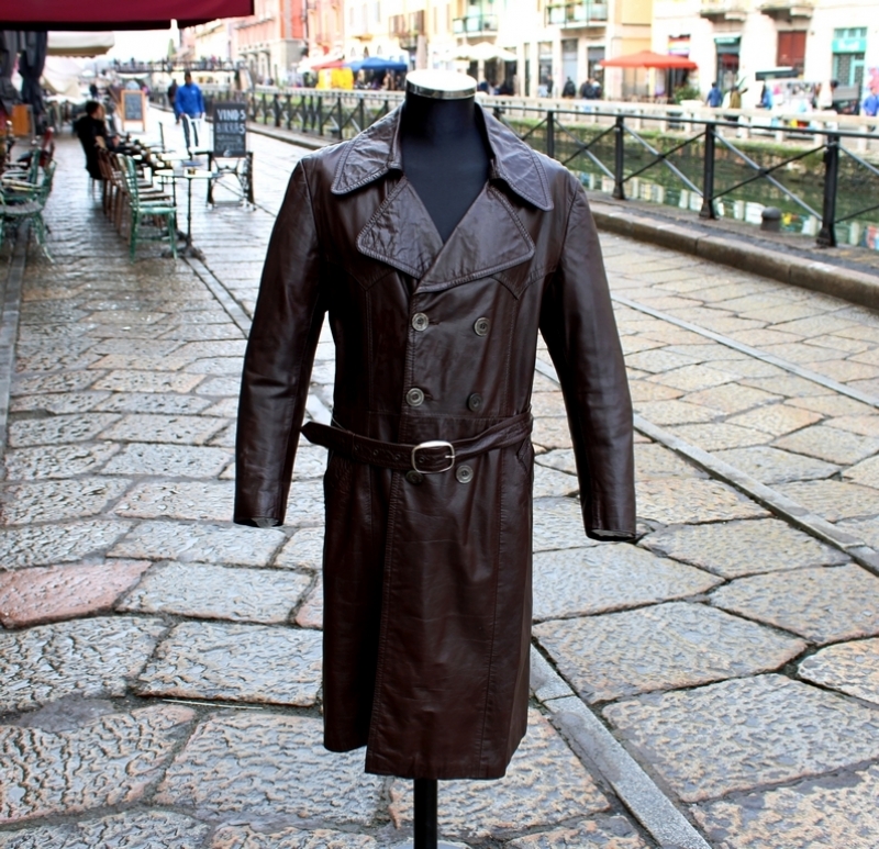 Trench pelle marrone doppiopetto vintage taglia M 