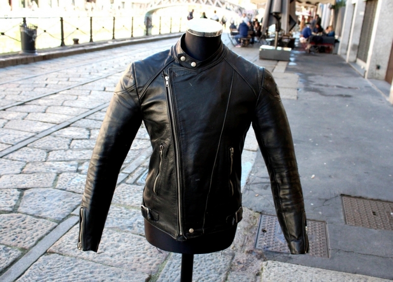Giubbotto chiodo pelle moto biker nero vintage tag