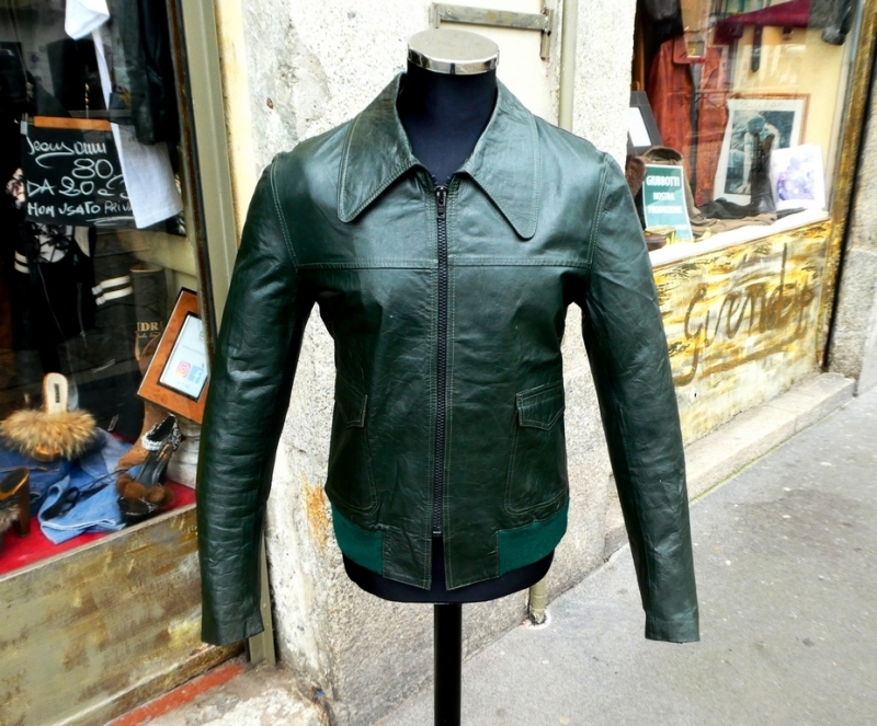 Green bomber leather jacket size M 
