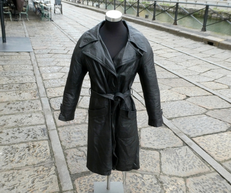 Trench cappotto pelle nero donna vintage Over anni