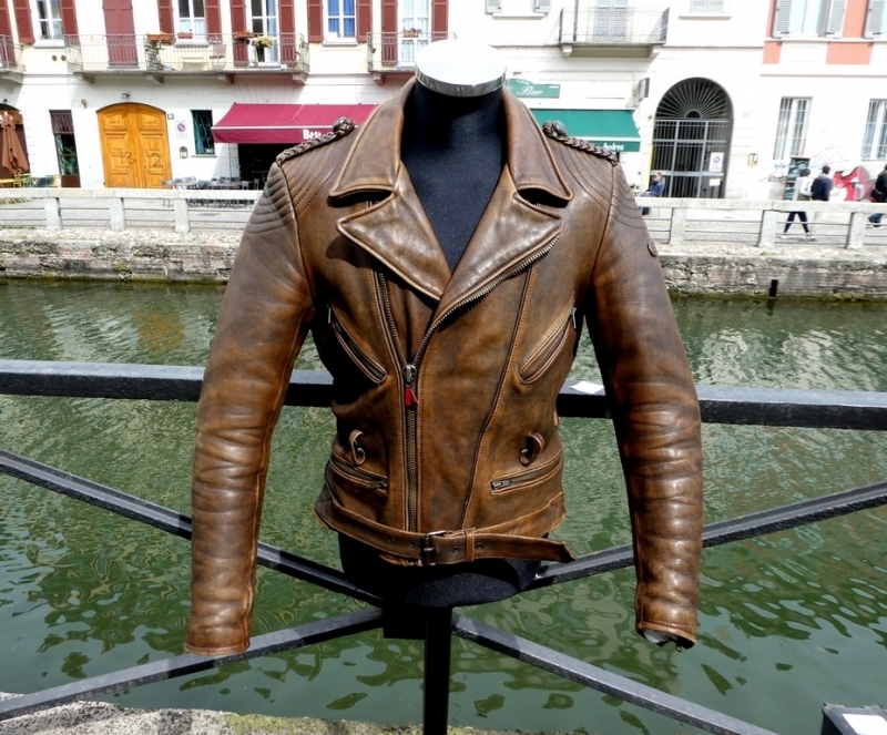 Biker leather jacket brown size M 