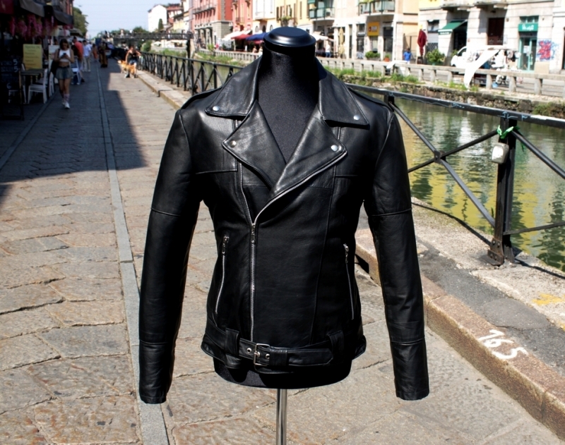 Giubbotto chiodo pelle morbida rock biker Guendj