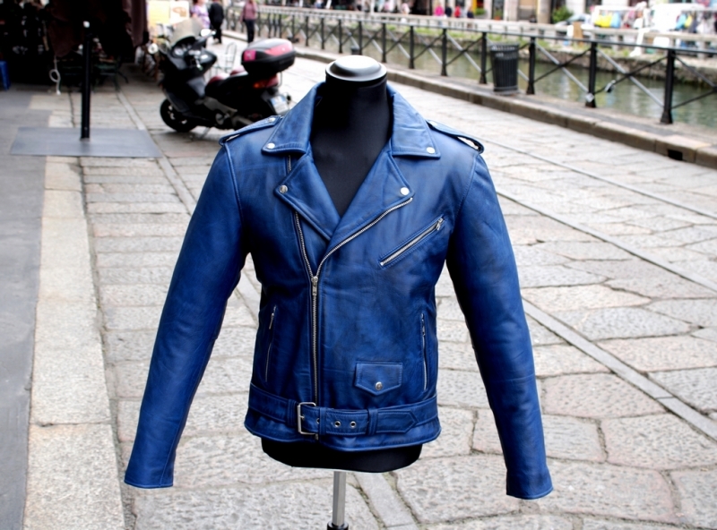 Giubbotto chiodo pelle blu scuro Guendj taglia M