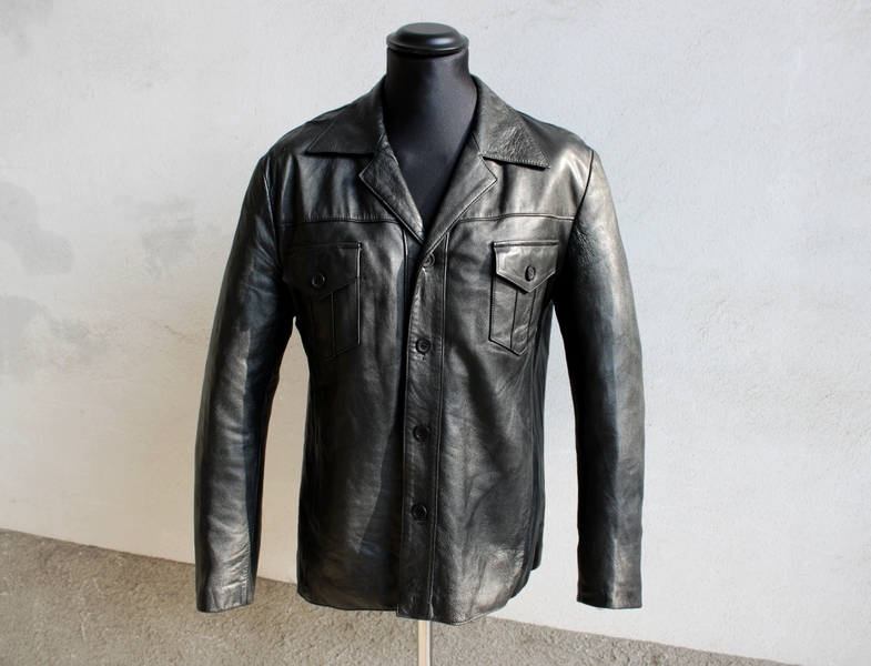 Giacca camicia pelle vintage nera taglia L 