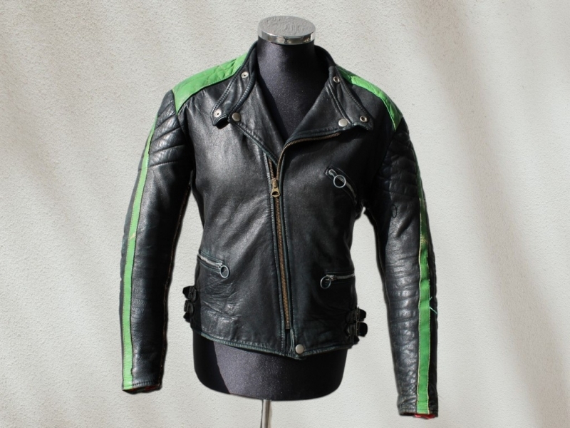 Giubbotto chiodo pelle biker Daytona nero verde vi
