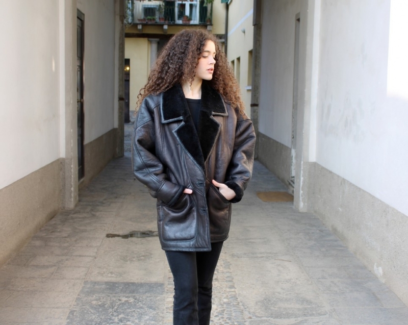 Cappotto montone shearling nero donna taglia unica