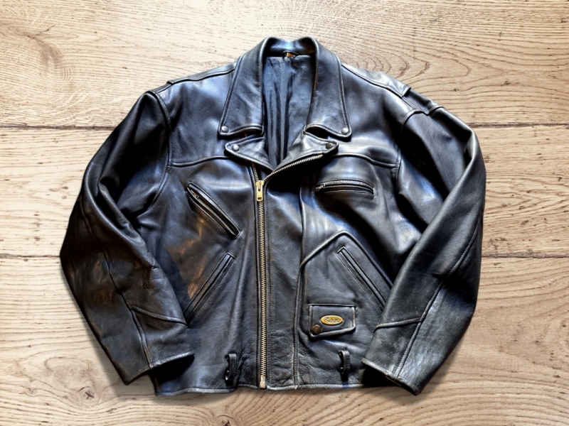 Giubbotto chiodo pelle cuoio vintage nero anni 80 
