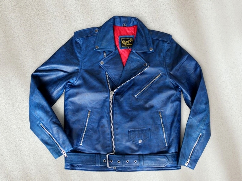 Giubbotto chiodo pelle blu scuro Guendj taglia M 