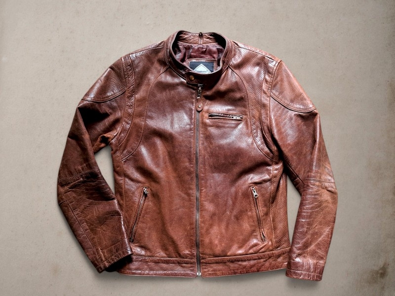 Giubbotto pelle cuoio marrone moto biker vintage t