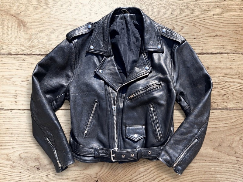 Giubbotto chiodo pelle cuoio vintage nero original