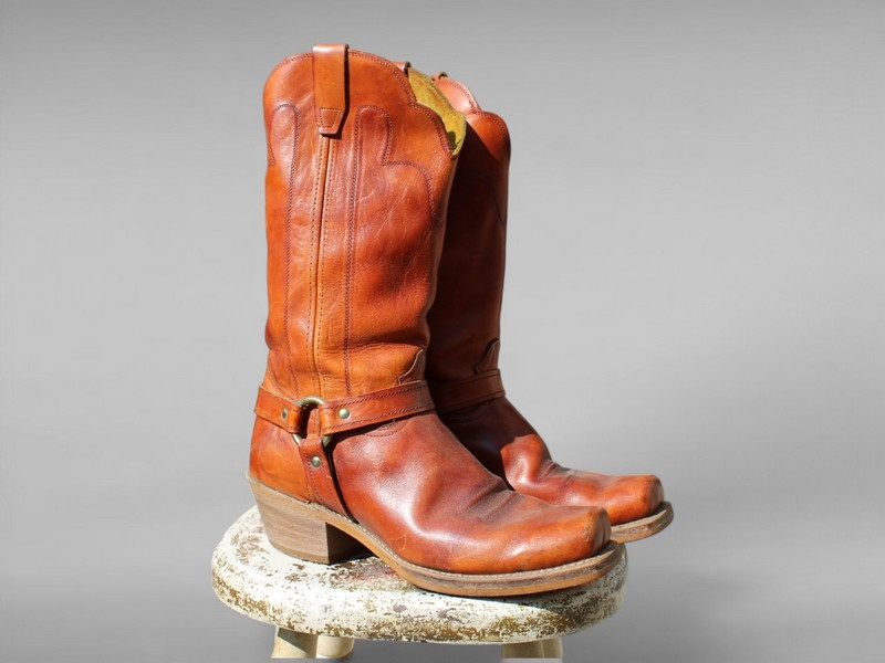 Stivali pelle camperos biker cuoio tabacco vintage