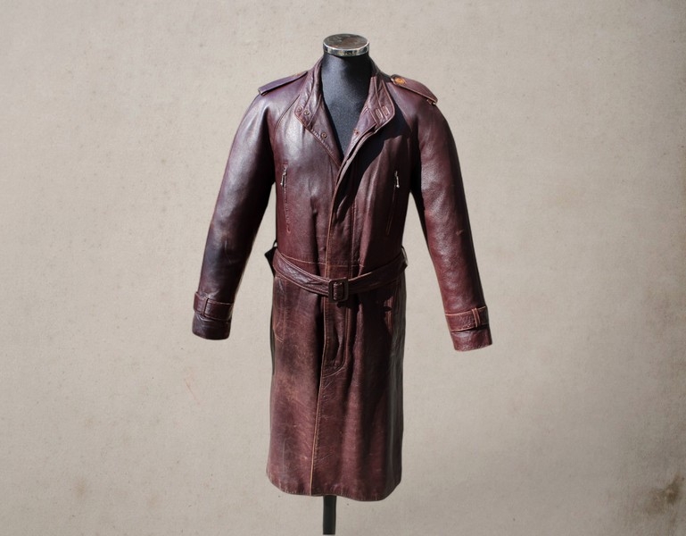 Trench pelle uomo vintage color bordeaux prugna ta