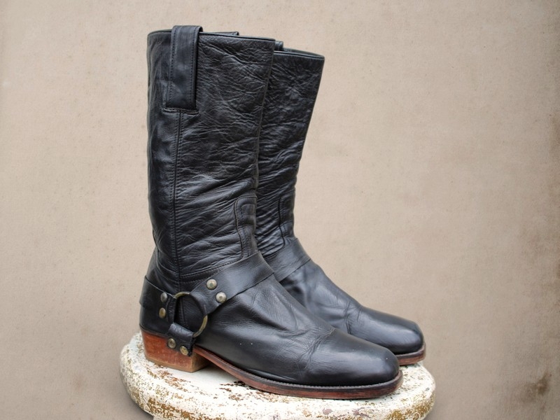 Stivali pelle camperos biker cuoio marrone scuro t