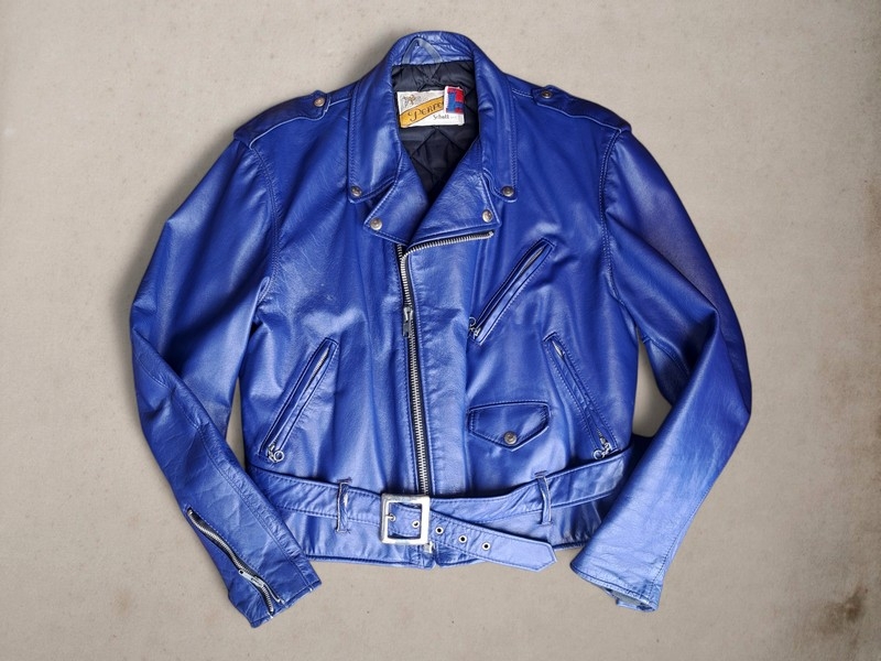 Giubbotto pelle chiodo Schott Perfecto blu origina