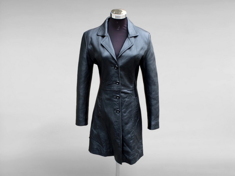 Trench cappotto pelle monopetto nero donna vintage