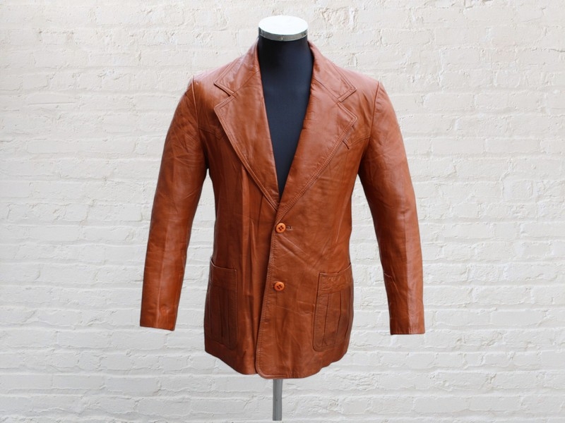Giacca pelle blazer vintage originale marrone cogn