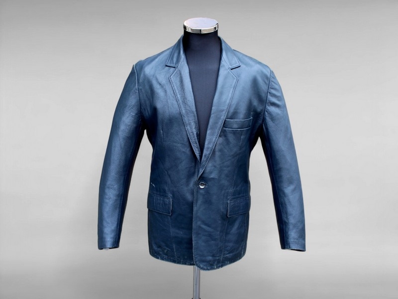 Giacca pelle blazer vintage blu vintage L