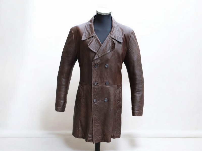 Trench pelle doppiopetto marrone vintage anni 70 t