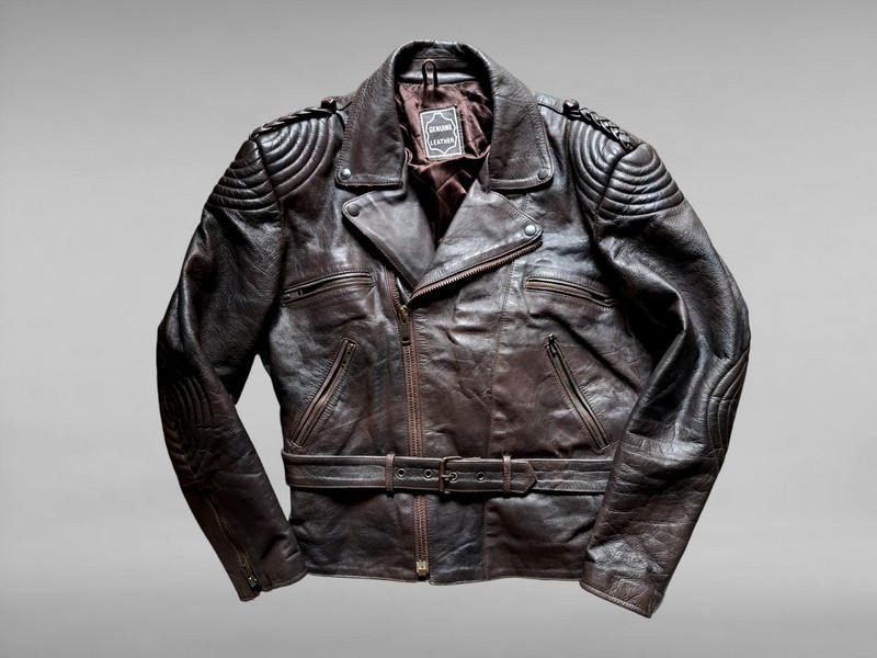 Giubbotto chiodo pelle biker originale marrone scu