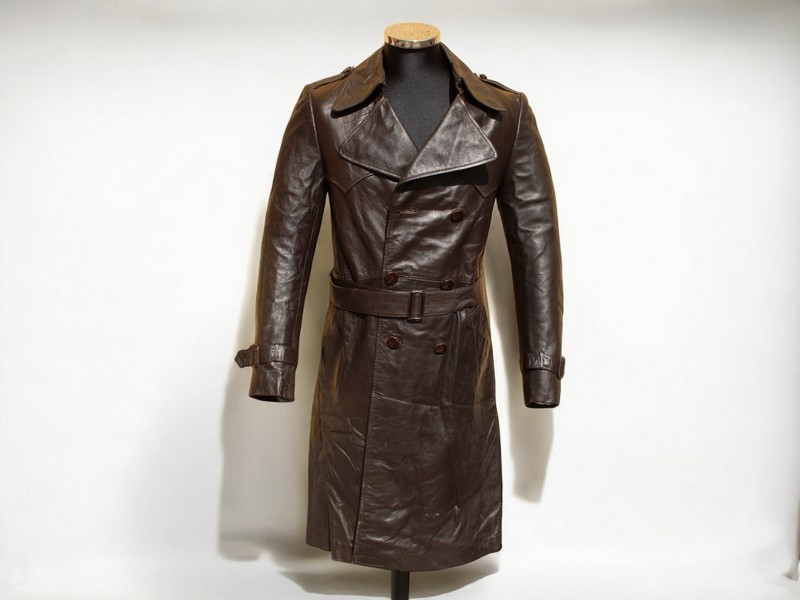 Trench pelle doppiopetto marrone vintage anni 70 t