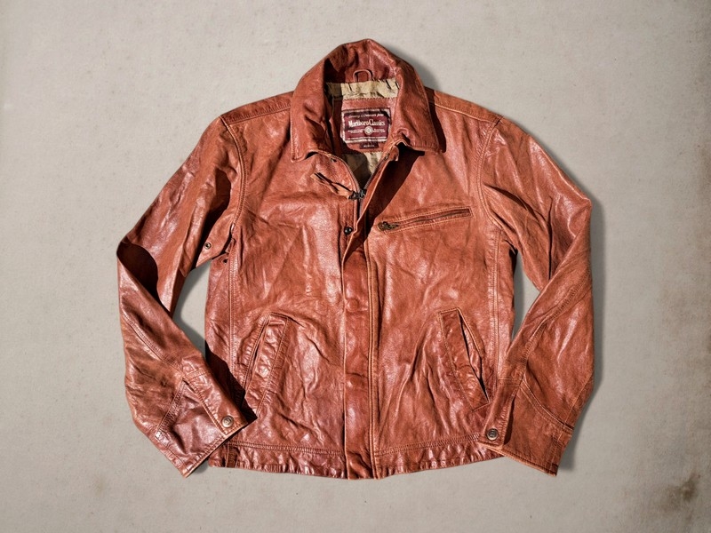 Giacca pelle vintage moto marrone tabacco Marlboro