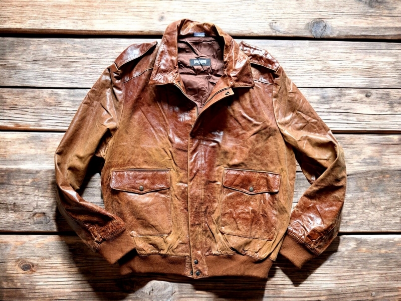 Giubbotto bomber pelle marrone cognac vintage 