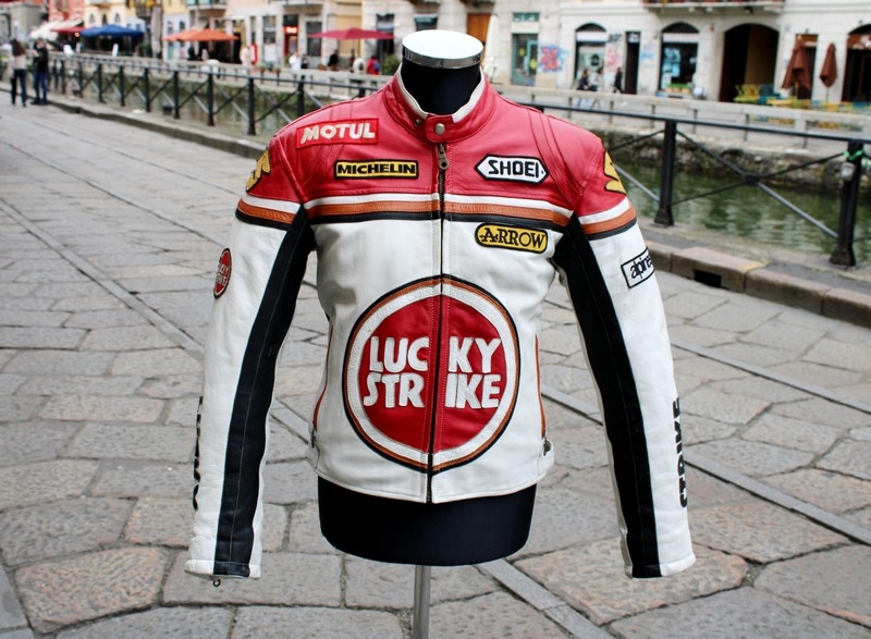 Giubbotto pelle rosso bianco biker moto vintage Lu