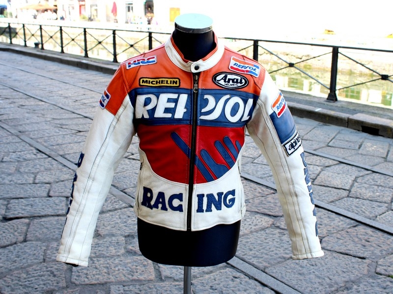 Giubbotto pelle biker moto vintage Repsol Honda 