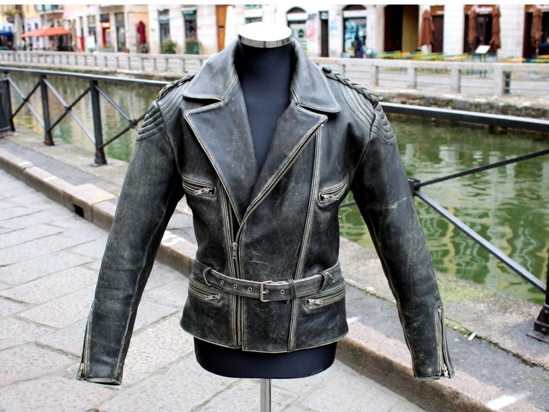Giubbotto chiodo pelle biker originale grigio inve