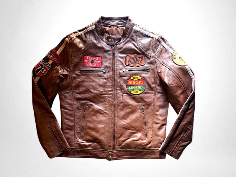Giubbotto pelle moto con patch caferacer biker tag