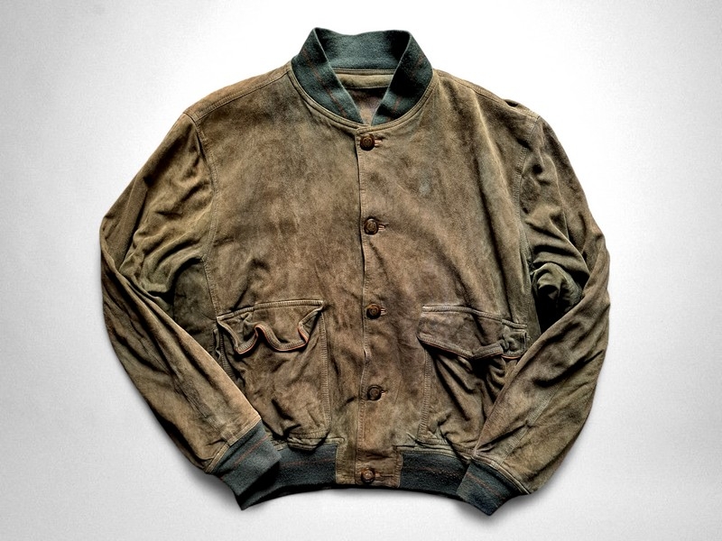 Giubbotto bomber pelle scamosciato verde vintage 9