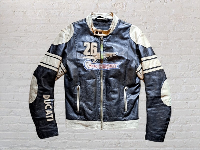 Giubbotto pelle patch biker moto vintage Ducati ta
